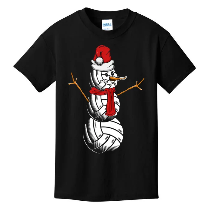 Volleyball Player Snowman Merry Xmas Christmas Day Kids T-Shirt