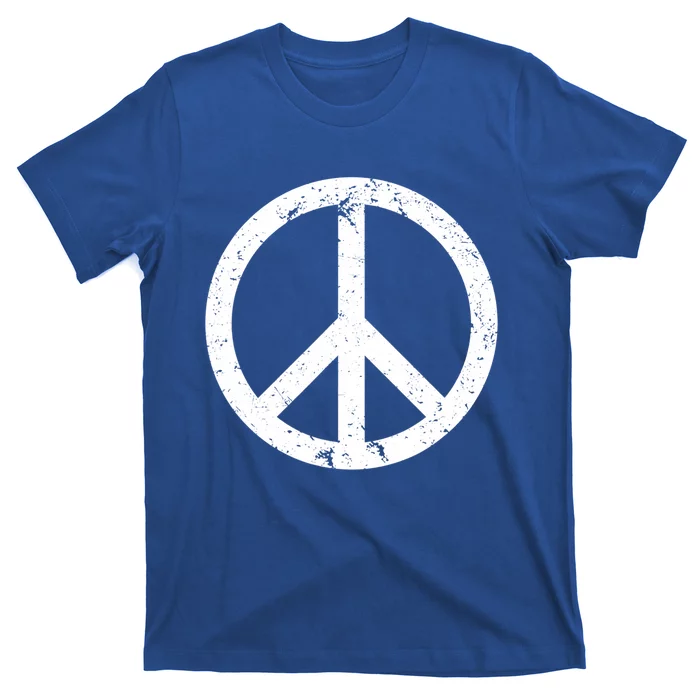 Vintage Peace Sign White Distressed Gift T-Shirt