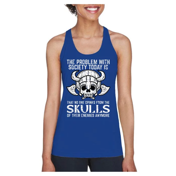 Viking Problem Society Today Skull Funny Norse Mythology Women's Racerback Tank