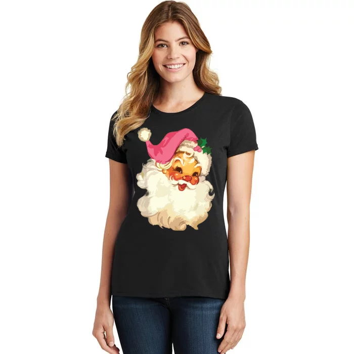 Vintage Pink Santa Claus Pink Christmas Design Women's T-Shirt