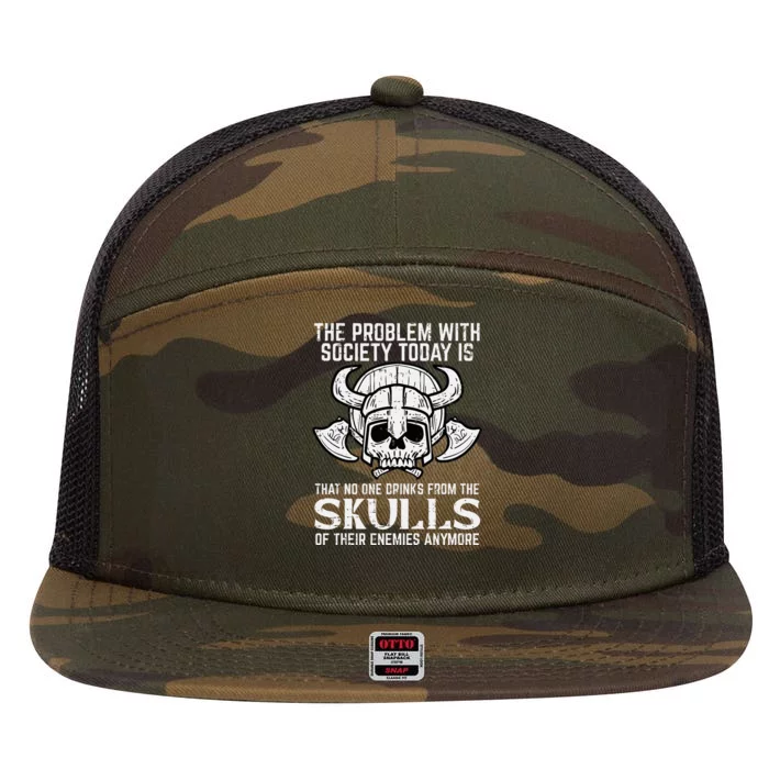 Viking Problem Society Today Skull Norse Mythology 7 Panel Mesh Trucker Snapback Hat