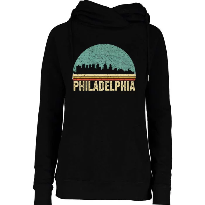 Vintage Philadelphia Skyline Retro Philly Cityline Womens Funnel Neck Pullover Hood