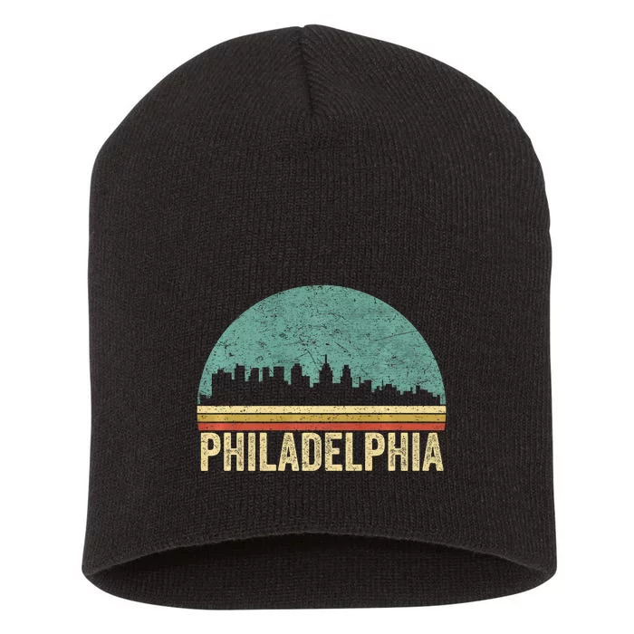 Vintage Philadelphia Skyline Retro Philly Cityline Short Acrylic Beanie