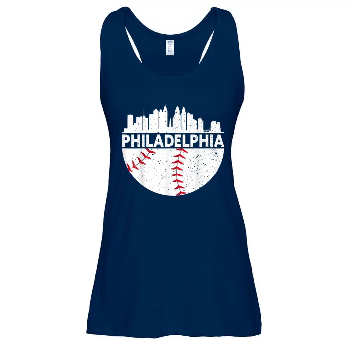 Vintage Philadelphia Skyline Baseball Retro Philly Cityscap Ladies Essential Flowy Tank