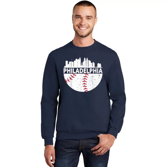 Vintage Philadelphia Skyline Baseball Retro Philly Cityscap Tall Sweatshirt