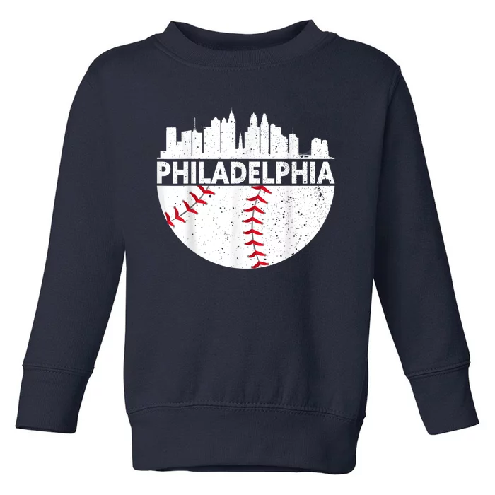 Vintage Philadelphia Skyline Baseball Retro Philly Cityscap Toddler Sweatshirt