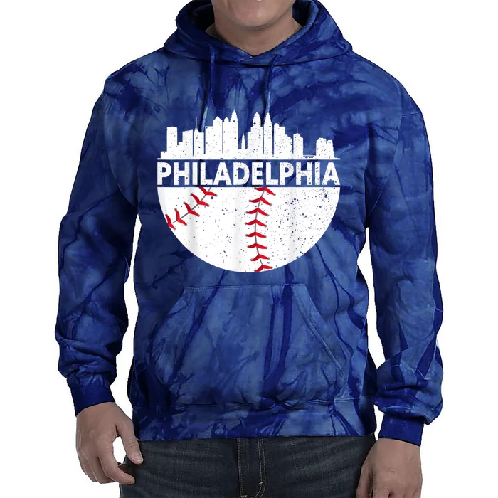 Vintage Philadelphia Skyline Baseball Retro Philly Cityscap Tie Dye Hoodie