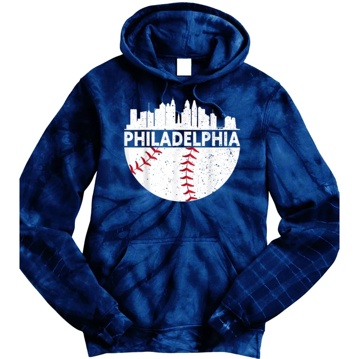 Vintage Philadelphia Skyline Baseball Retro Philly Cityscap Tie Dye Hoodie