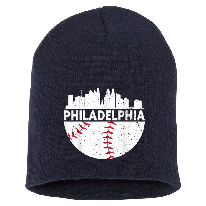 Vintage Philadelphia Skyline Baseball Retro Philly Cityscap Short Acrylic Beanie