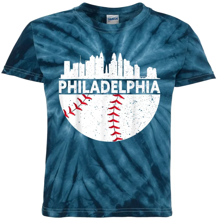 Vintage Philadelphia Skyline Baseball Retro Philly Cityscap Kids Tie-Dye T-Shirt