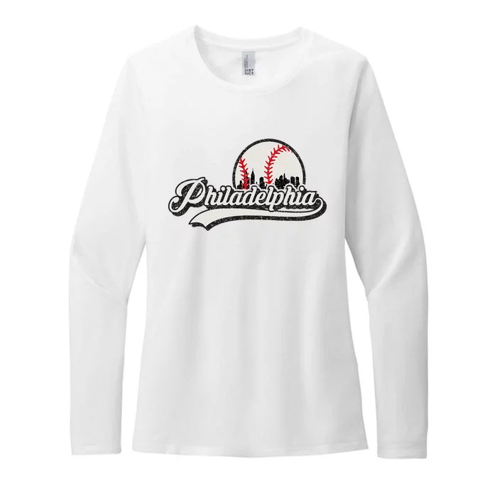 Vintage Philadelphia Skyline Womens CVC Long Sleeve Shirt