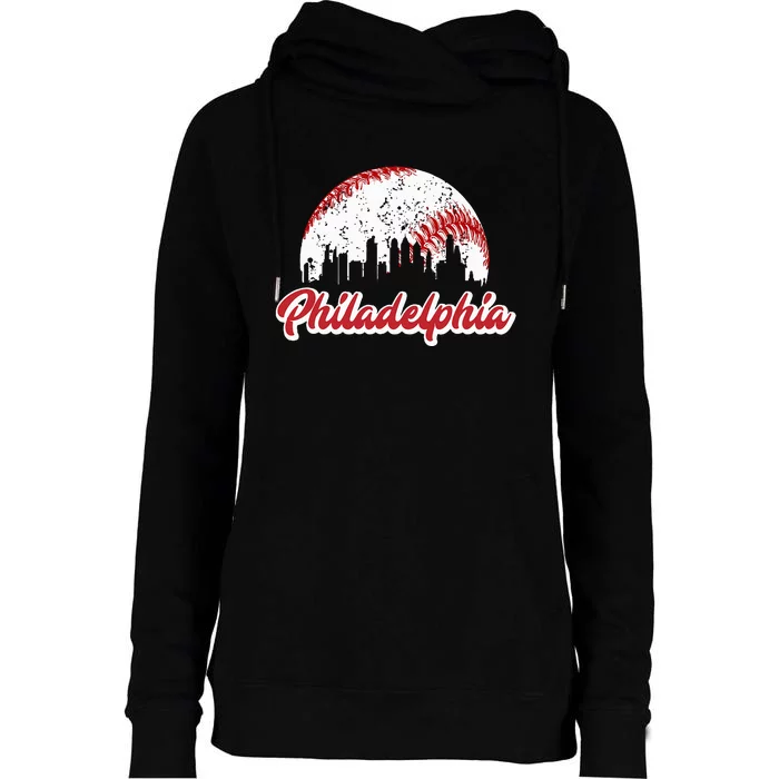 Vintage Philadelphia Skyline Philly Cityscape Womens Funnel Neck Pullover Hood