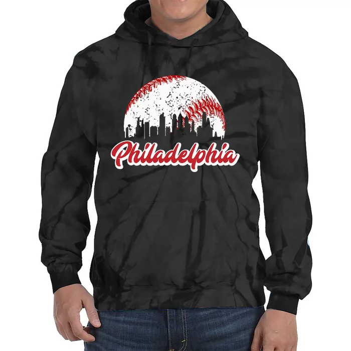 Vintage Philadelphia Skyline Philly Cityscape Tie Dye Hoodie