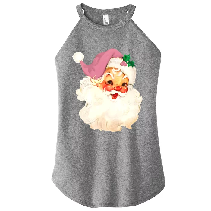 Vintage Pink Santa Claus Pink Christmas Design Xmas Gift Women’s Perfect Tri Rocker Tank