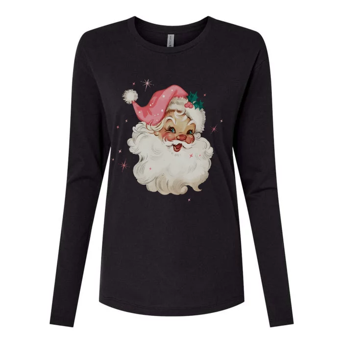 Vintage Pink Santa Claus Pink Christmas Design Womens Cotton Relaxed Long Sleeve T-Shirt