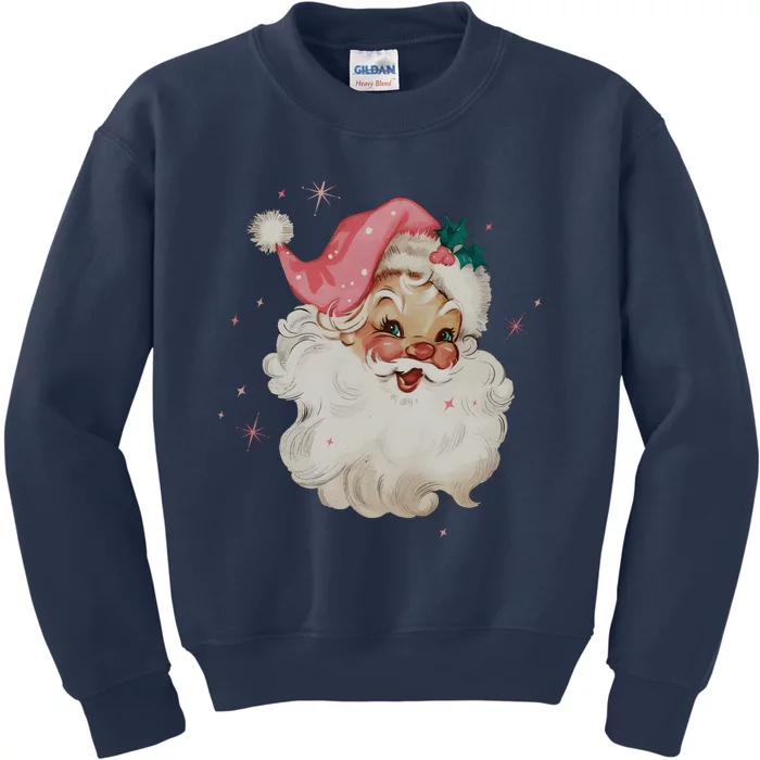 Vintage Pink Santa Claus Pink Christmas Design Kids Sweatshirt