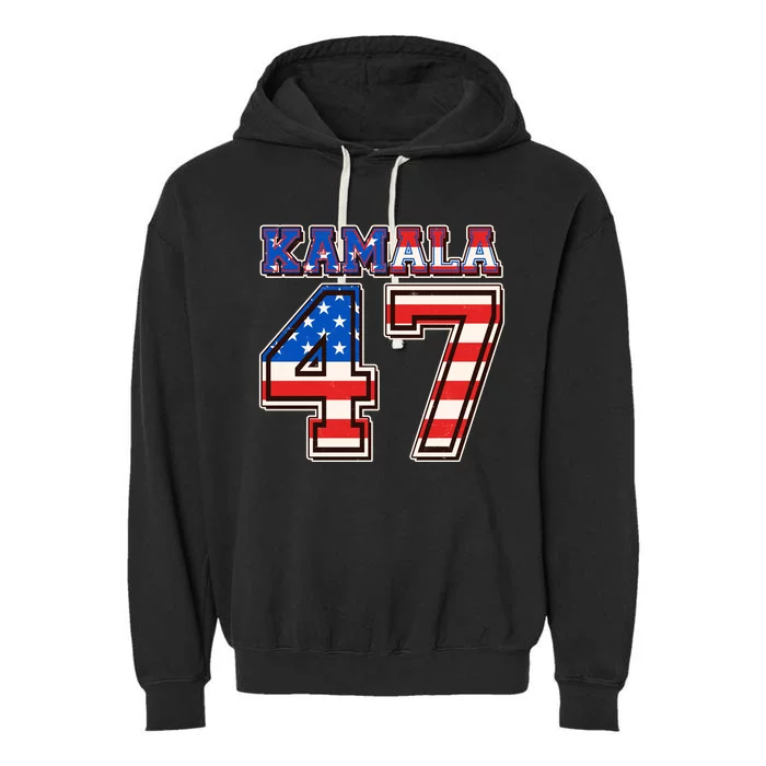 Vintage Patriotic Sporty Kamala Harris 47 Garment-Dyed Fleece Hoodie