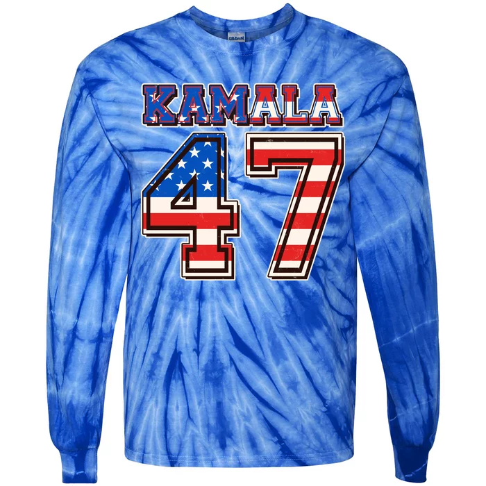 Vintage Patriotic Sporty Kamala Harris 47 Tie-Dye Long Sleeve Shirt