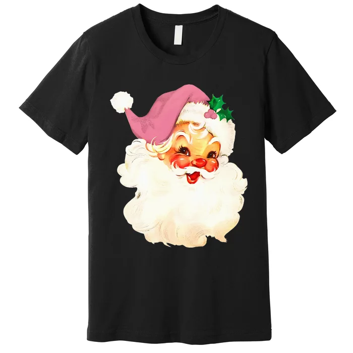 Vintage Pink Santa Claus Pink Christmas Premium T-Shirt