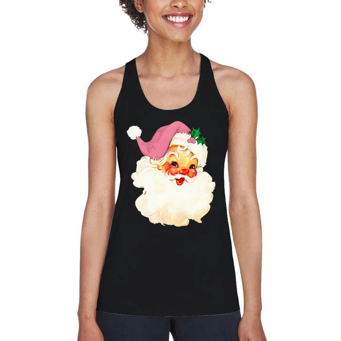 Vintage Pink Santa Claus Pink Christmas Women's Racerback Tank