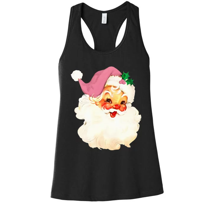 Vintage Pink Santa Claus Pink Christmas Women's Racerback Tank