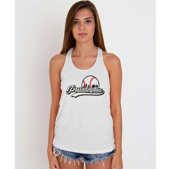 Vintage Philadelphia Skyline Women's Knotted Racerback Tank