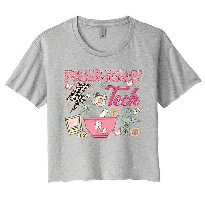 Vintage Pharmacy Tech Technician Pharmacist Student Flower Gift Women's Crop Top Tee