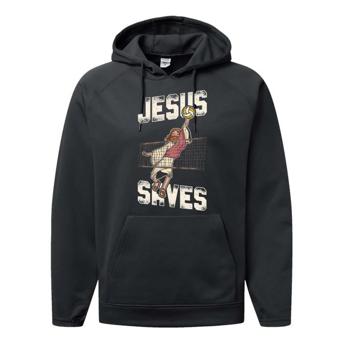 Volleyball Player Team Jesus Vintage Jesus Saves Performance Fleece Hoodie