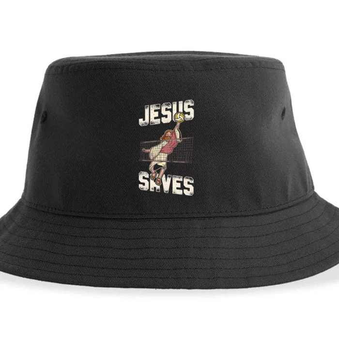 Volleyball Player Team Jesus Vintage Jesus Saves Sustainable Bucket Hat