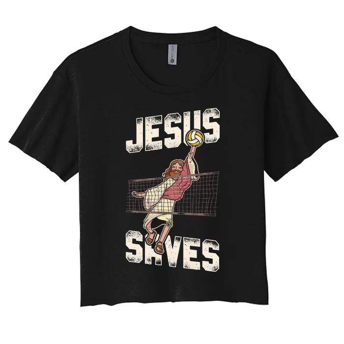 Volleyball Player Team Jesus Vintage Jesus Saves Women's Crop Top Tee