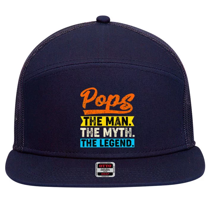 VINTAGE POPS THE MAN THE MYTH THE LEGEND Fathers Day 7 Panel Mesh Trucker Snapback Hat