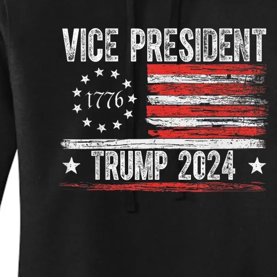 Vice President Trump Funny Biden 2024 Election Retro Us Flag Women's Pullover Hoodie