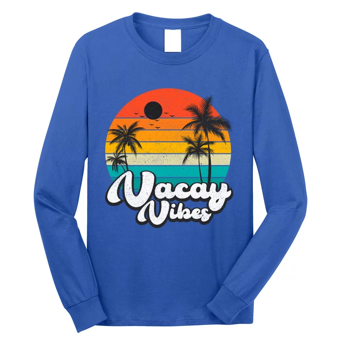 Vintage Palm Tree Sunset Beach Vacation Summer Vacay Vibes Great Gift Long Sleeve Shirt