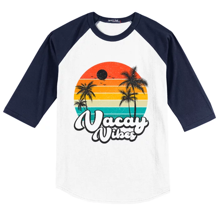 Vintage Palm Tree Sunset Beach Vacation Summer Vacay Vibes Great Gift Baseball Sleeve Shirt