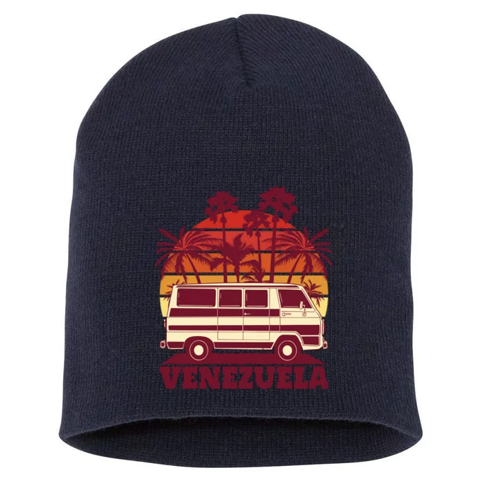 Venezuela Palm Tree Sunset Retro Short Acrylic Beanie