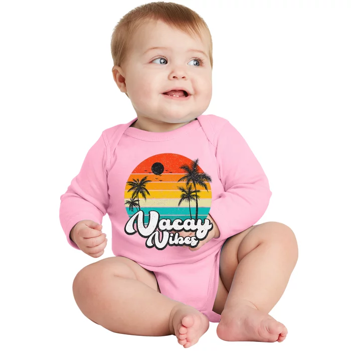 Vintage Palm Tree Sunset Beach Vacation Summer Vacay Vibes Baby Long Sleeve Bodysuit