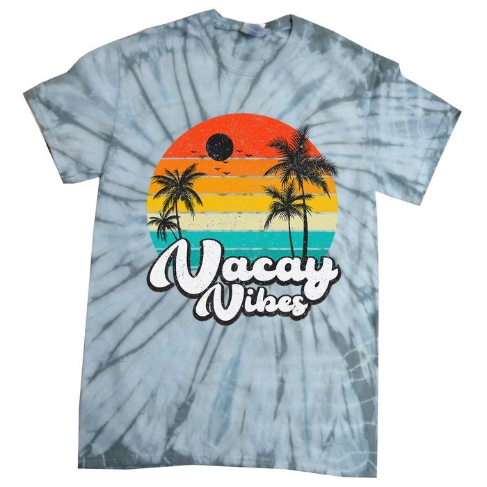 Vintage Palm Tree Sunset Beach Vacation Summer Vacay Vibes Tie-Dye T-Shirt