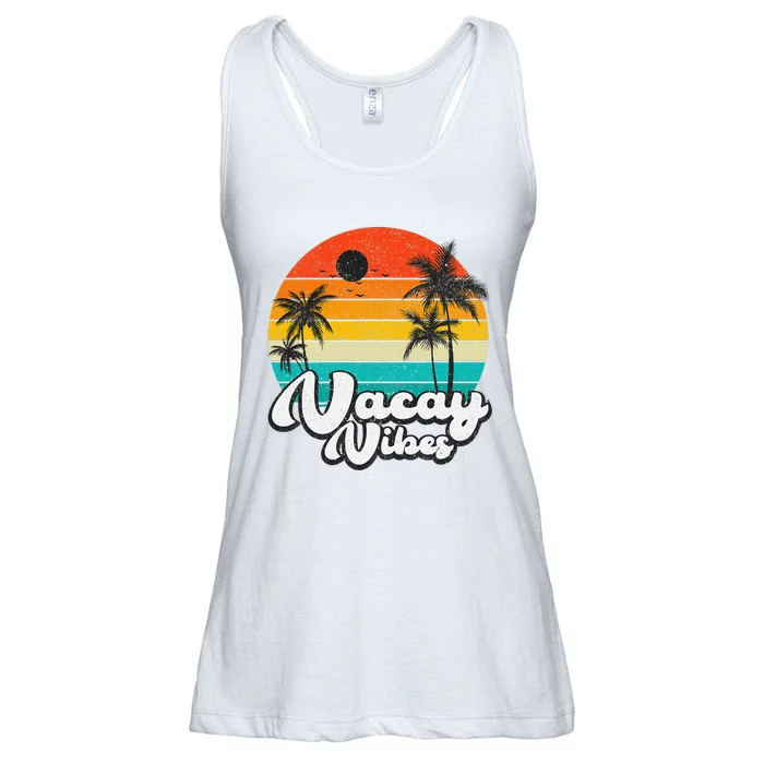 Vintage Palm Tree Sunset Beach Vacation Summer Vacay Vibes Ladies Essential Flowy Tank