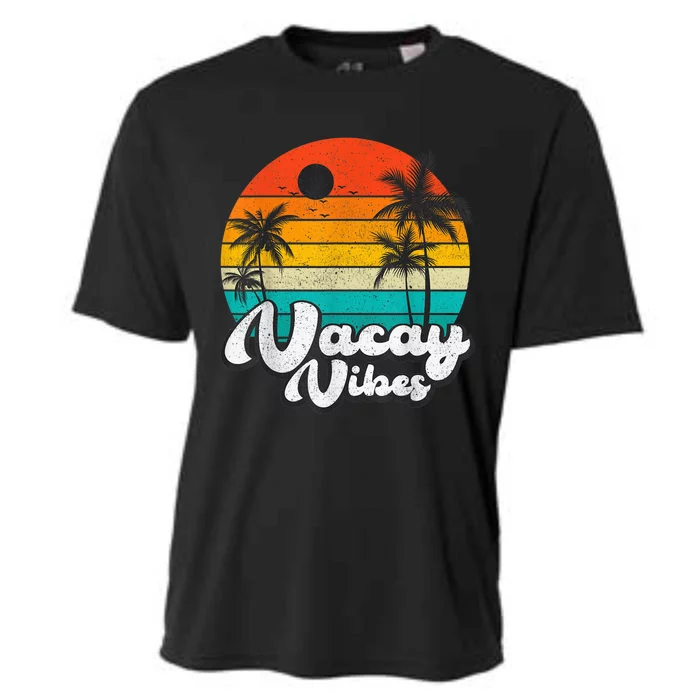 Vintage Palm Tree Sunset Beach Vacation Summer Vacay Vibes Cooling Performance Crew T-Shirt