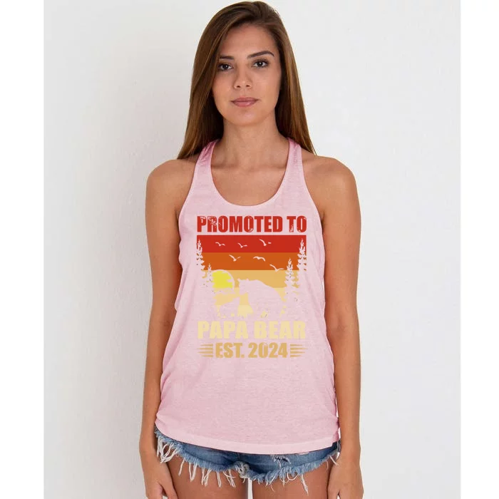 Vintage Promote To Papa Bear 2024 Family Matching Gift Women's Knotted Racerback Tank