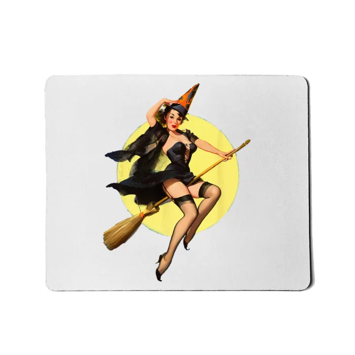 Vintage Pin Up Witch Halloween Pinup Girl Funny Ilustration Mousepad