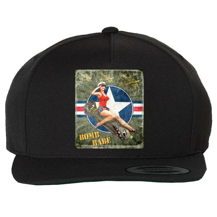 Vintage Pin Up Girl On Bomb Bomber Plane Wool Snapback Cap