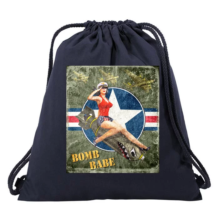 Vintage Pin Up Girl On Bomb Bomber Plane Drawstring Bag