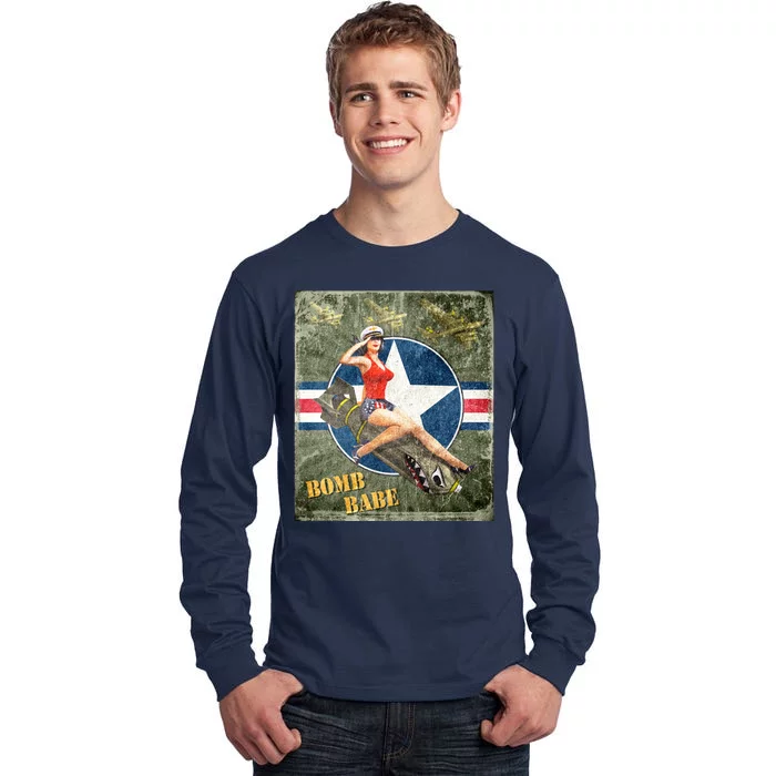 Vintage Pin Up Girl On Bomb Bomber Plane Tall Long Sleeve T-Shirt