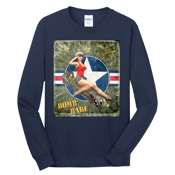 Vintage Pin Up Girl On Bomb Bomber Plane Tall Long Sleeve T-Shirt