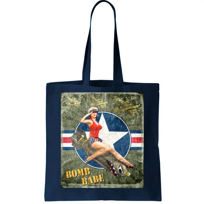 Vintage Pin Up Girl On Bomb Bomber Plane Tote Bag