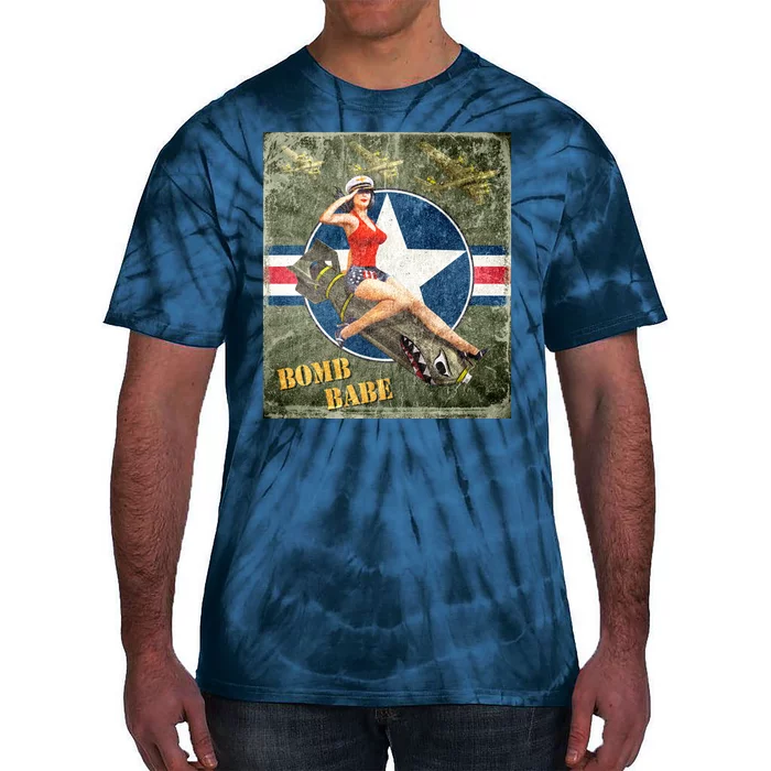 Vintage Pin Up Girl On Bomb Bomber Plane Tie-Dye T-Shirt