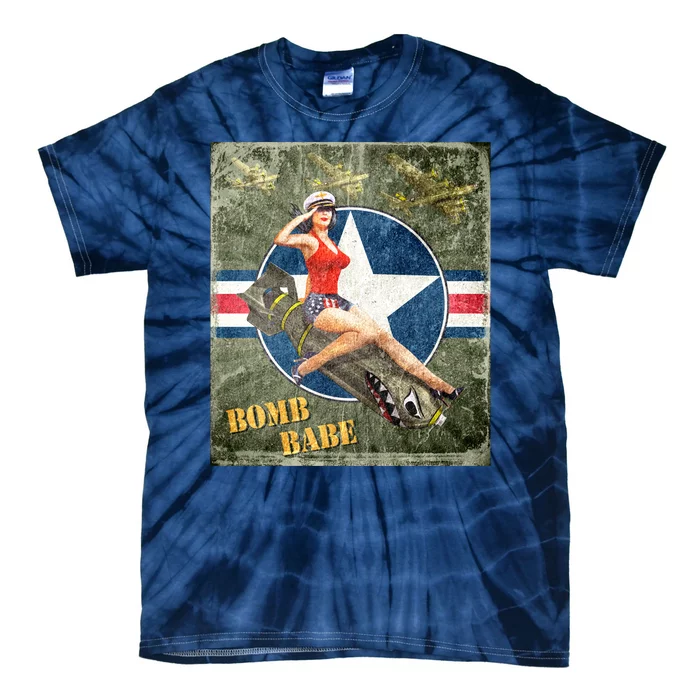 Vintage Pin Up Girl On Bomb Bomber Plane Tie-Dye T-Shirt