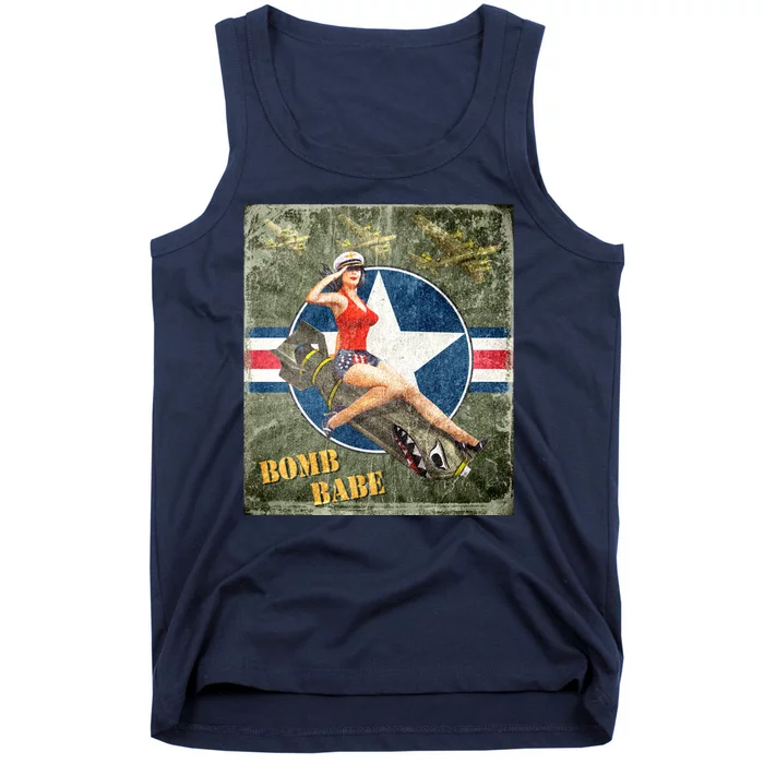 Vintage Pin Up Girl On Bomb Bomber Plane Tank Top