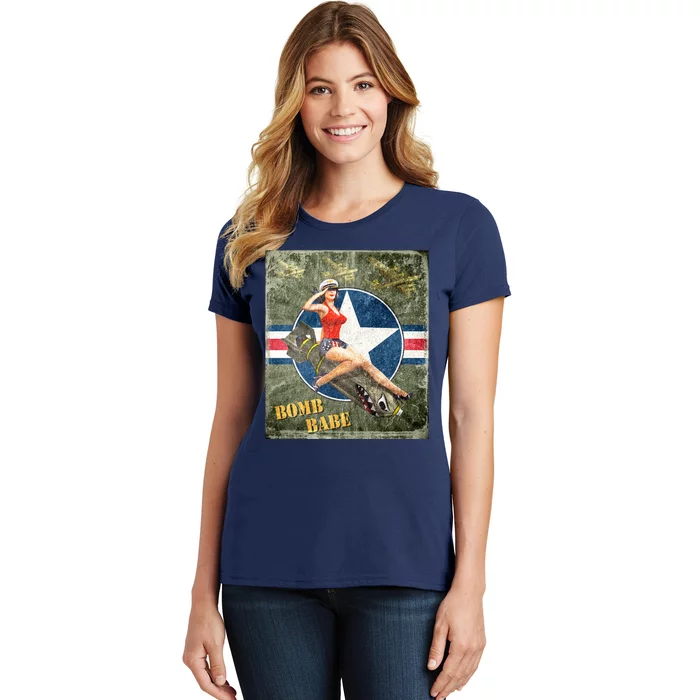 Vintage Pin Up Girl On Bomb Bomber Plane Women's T-Shirt